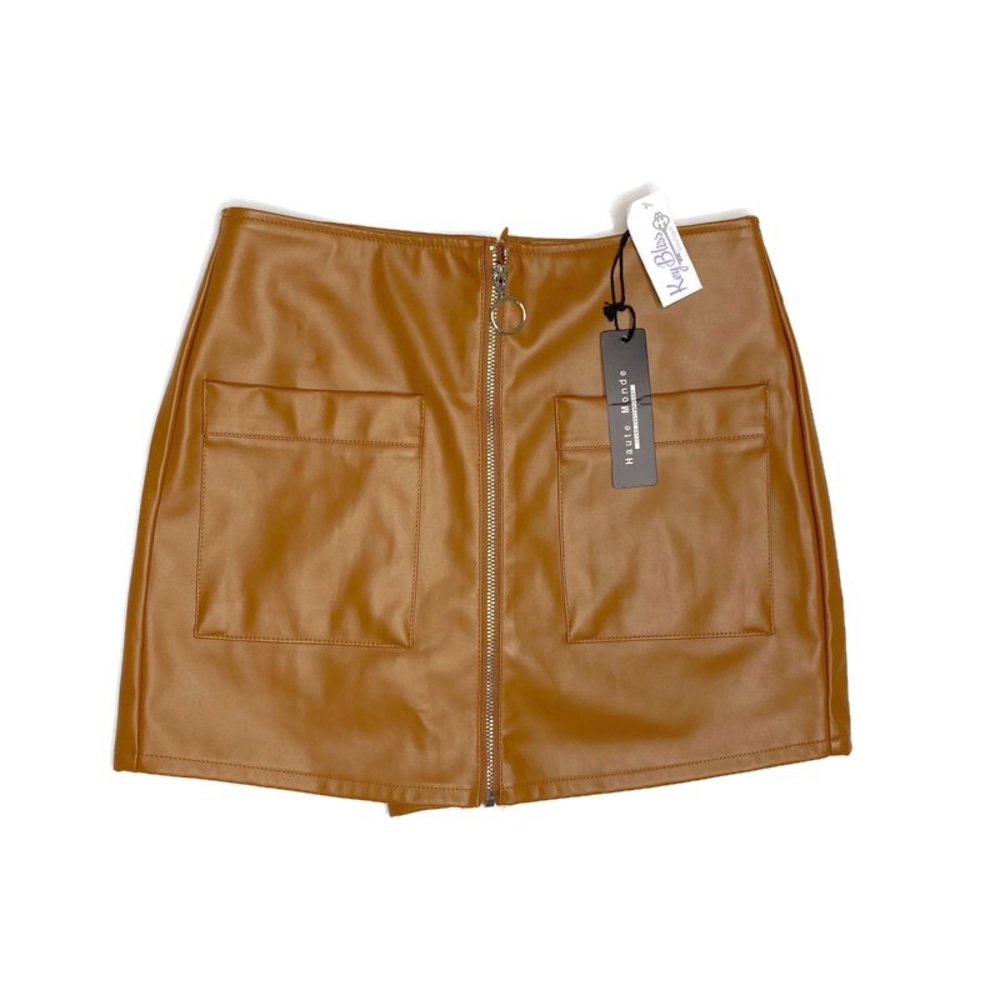 NWT Haute Monde Faux Leather Skort Camel - Picture 1 of 4